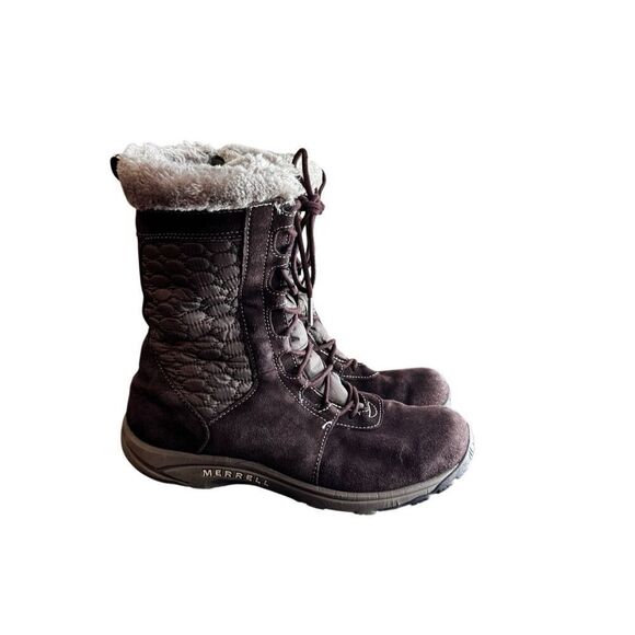 Merrell Kamori Mid Lace Up Snow Boot Fur Lined Suede Quilted Active Sport Sz 11 - Picture 1 of 8